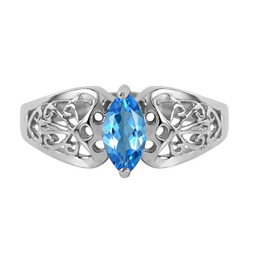 Galaxy Gold - 14 Kt Weißgold Markise blau...