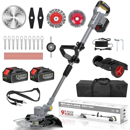 Rasentrimmer mit Akku und Unkrautbürste, 6...