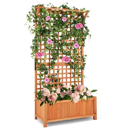 HOMASIS Hochbeet mit Rankgitter & Dach,...